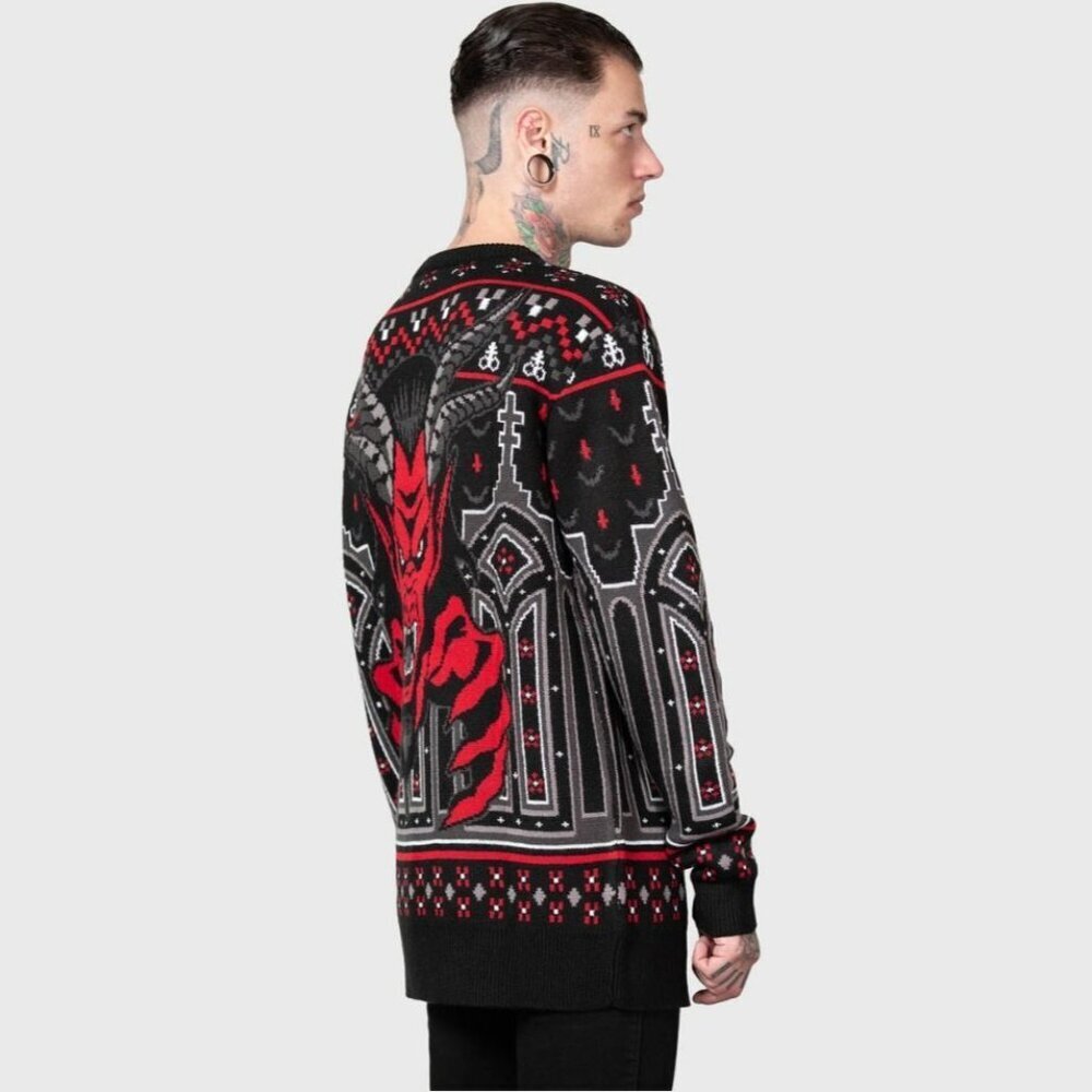 Killstar Black, Red & Gray Gothic Cathedral Knit Sweater - Picture 2 of 13